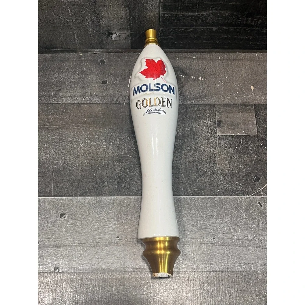 Vintage Molson Golden Beer Tap Handle White Ceramic Red Maple Leaf Logo 12 Inch